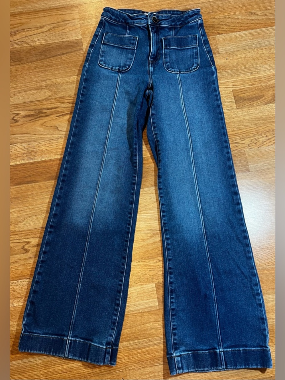 LC Lauren Conrad Dark Blue Wide-Leg Jeans with Front Patch Pockets